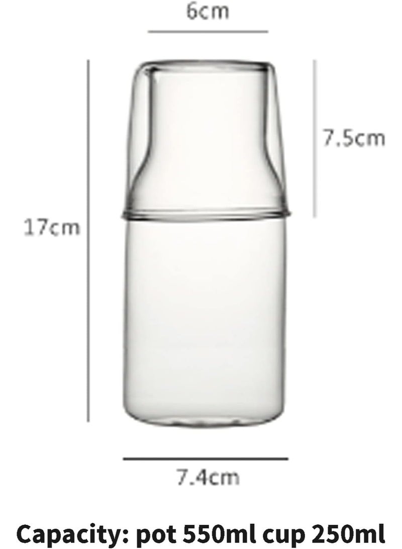 Bedside Glass Water Carafe Set with Cup, Glass Carafe with Lid Mouthwash Cups for Bedroom Bathroom Juice Wine Milk  (Clear) - Image 2